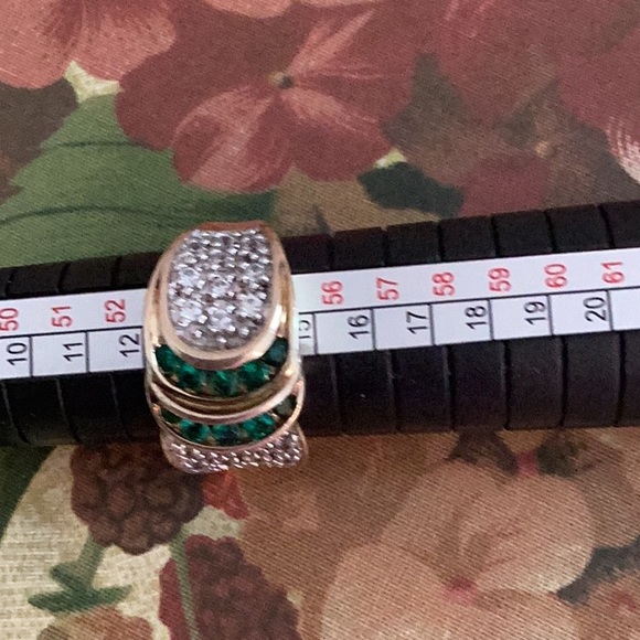 Technibond Gold Plated Green and Clear Crystals Ring - Picture 3 of 6